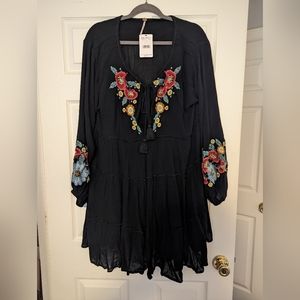Free People Black Floral Embroidered Dress